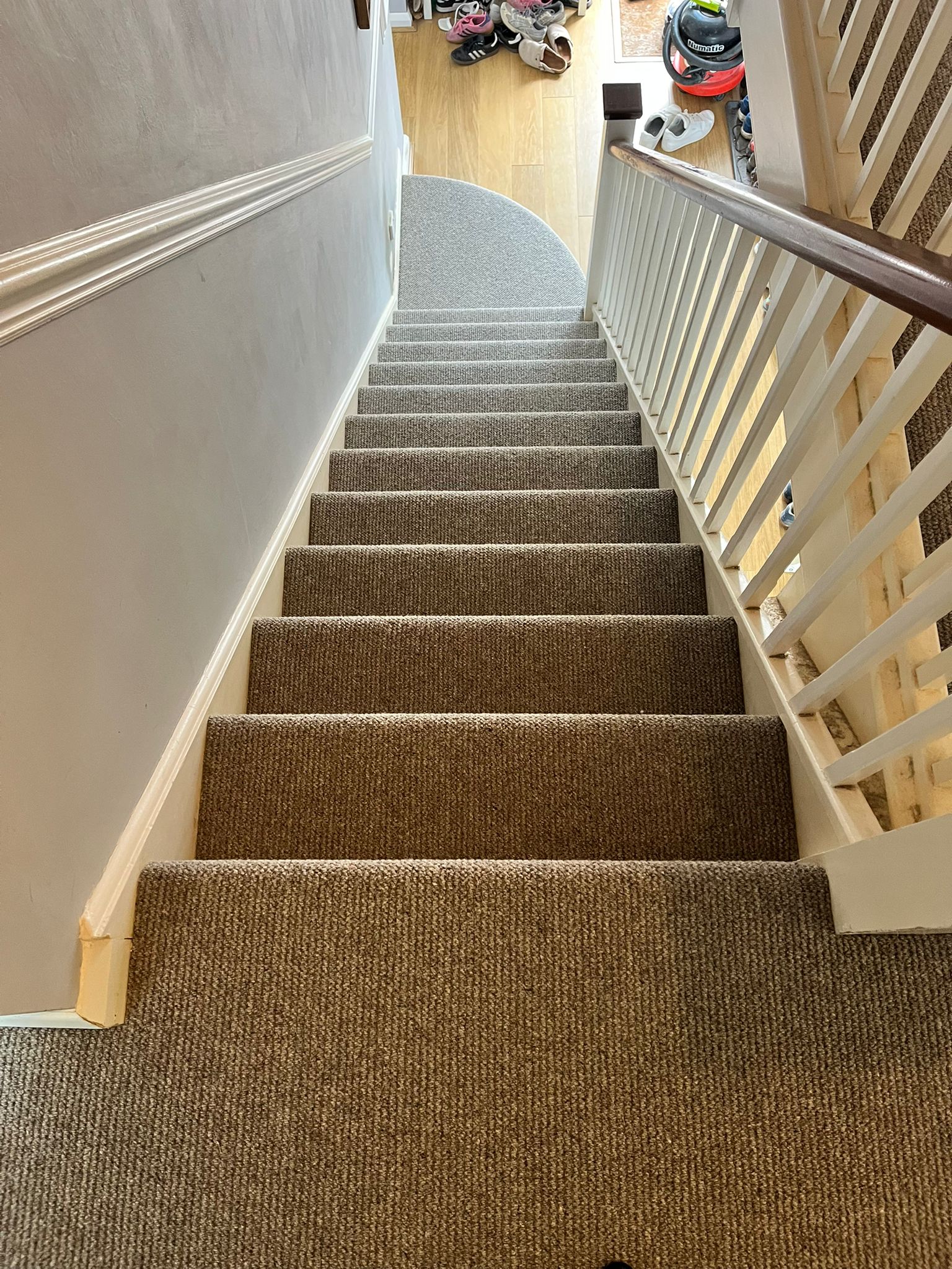 Landing and staircase supply and fit in Cormar’s Malabar loop pile carpet, colour Rhino
