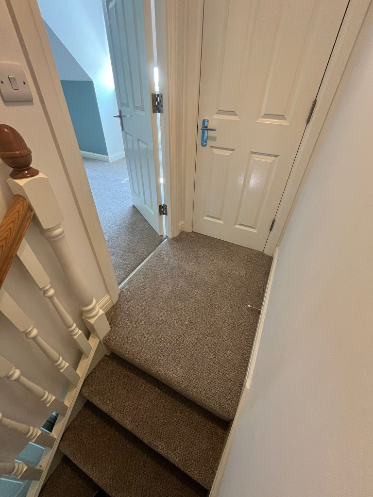 2 flights of stairs 2 landings 2 bedrooms and a study supplied and fitted in Cormar Carpets Primo Tweeds