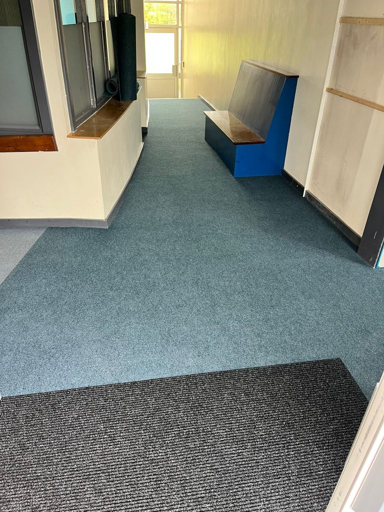 School work - Supa Cord commercial stick down carpet and 2 entrance mats.