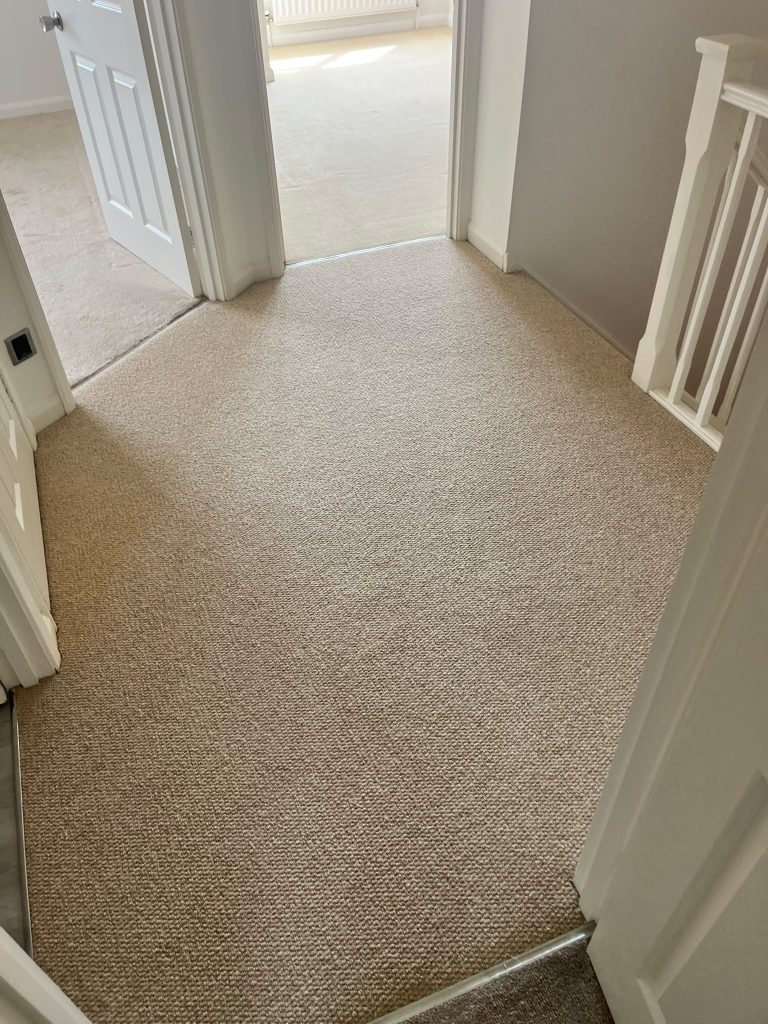 Rental property completed for a local Estate Agent. Lounge, dining room, porch, hall, stairs and landing supplied and fitted in Likewise Shanklin Wool Loop pile carpet, colour beige weave 01