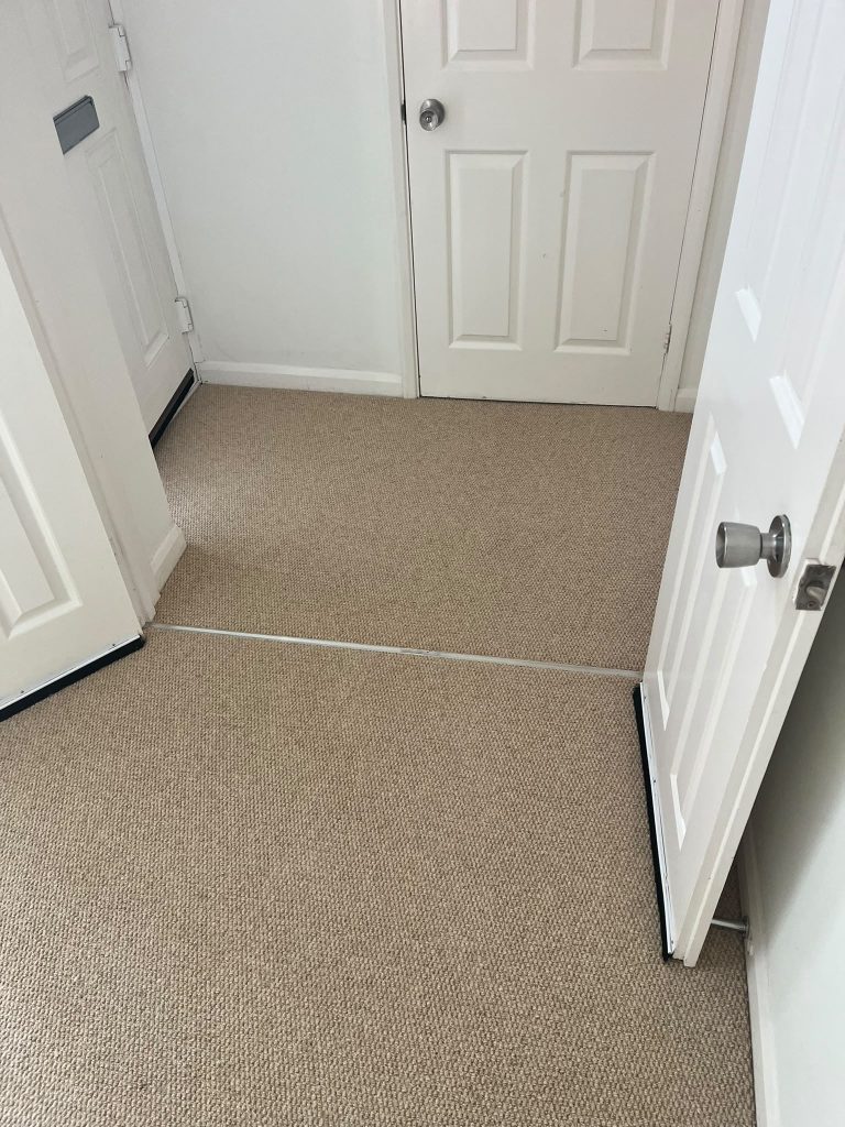 Rental property completed for a local Estate Agent. Lounge, dining room, porch, hall, stairs and landing supplied and fitted in Likewise Shanklin Wool Loop pile carpet, colour beige weave 08