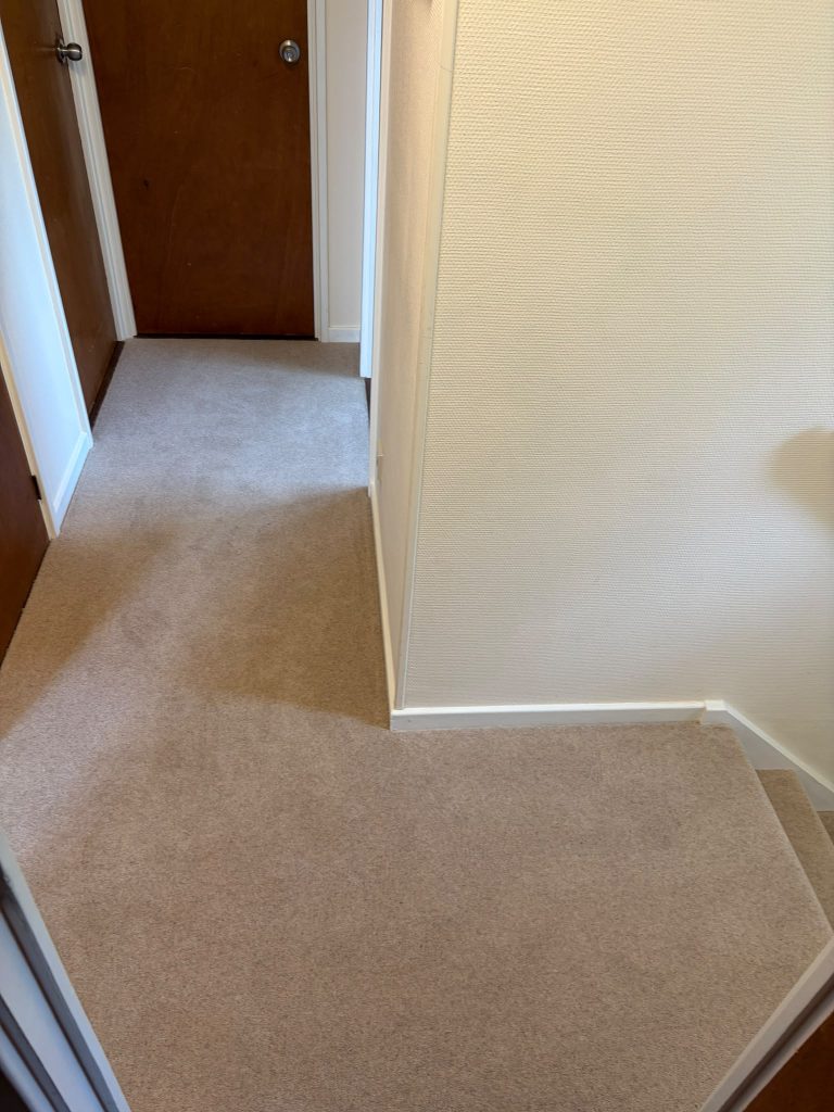 Stairs, landing and bedroom supplied and fitted in Cormar’s Woodland Heather Twist Deluxe carpet, colour Pine Nut 04