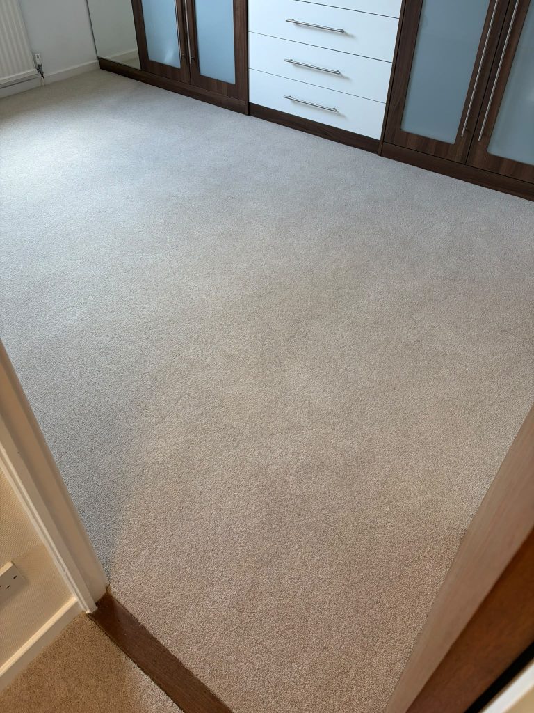 Stairs, landing and bedroom supplied and fitted in Cormar’s Woodland Heather Twist Deluxe carpet, colour Pine Nut 05